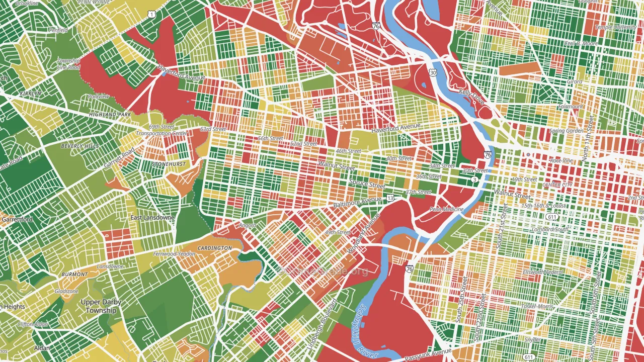 Cobbs Creek, Philadelphia, PA Map of Arson Rates