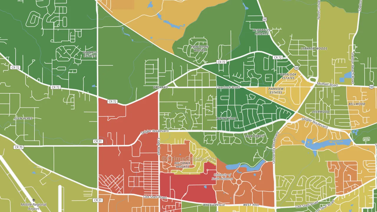 Cody, Mobile, AL Map of Arson Rates