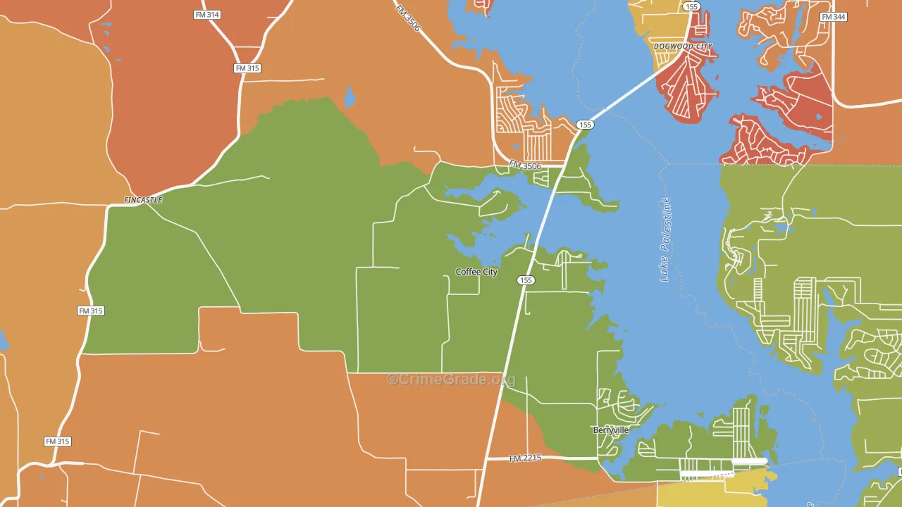 Coffee City, TX Map of Arson Rates