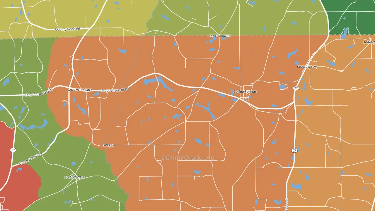 Coffee Springs, AL Map of Arson Rates