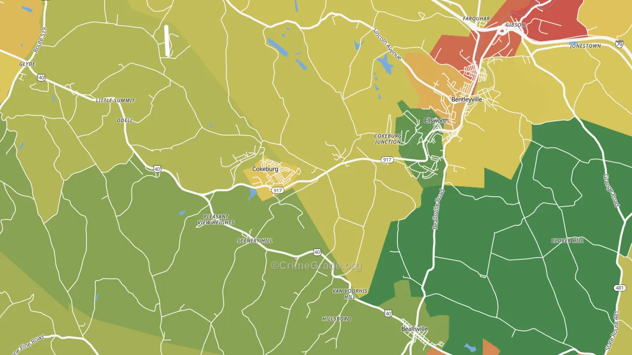 Cokeburg, PA Map of Arson Rates