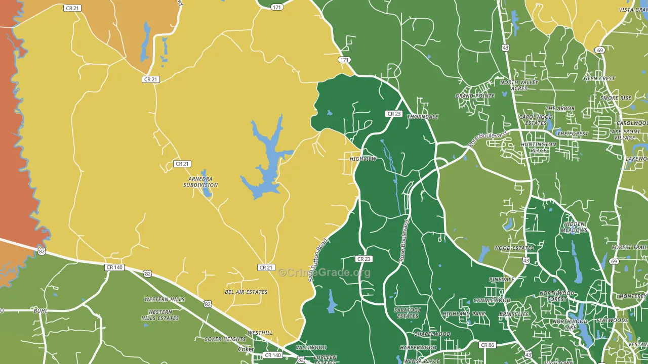 Coker, AL Map of Arson Rates