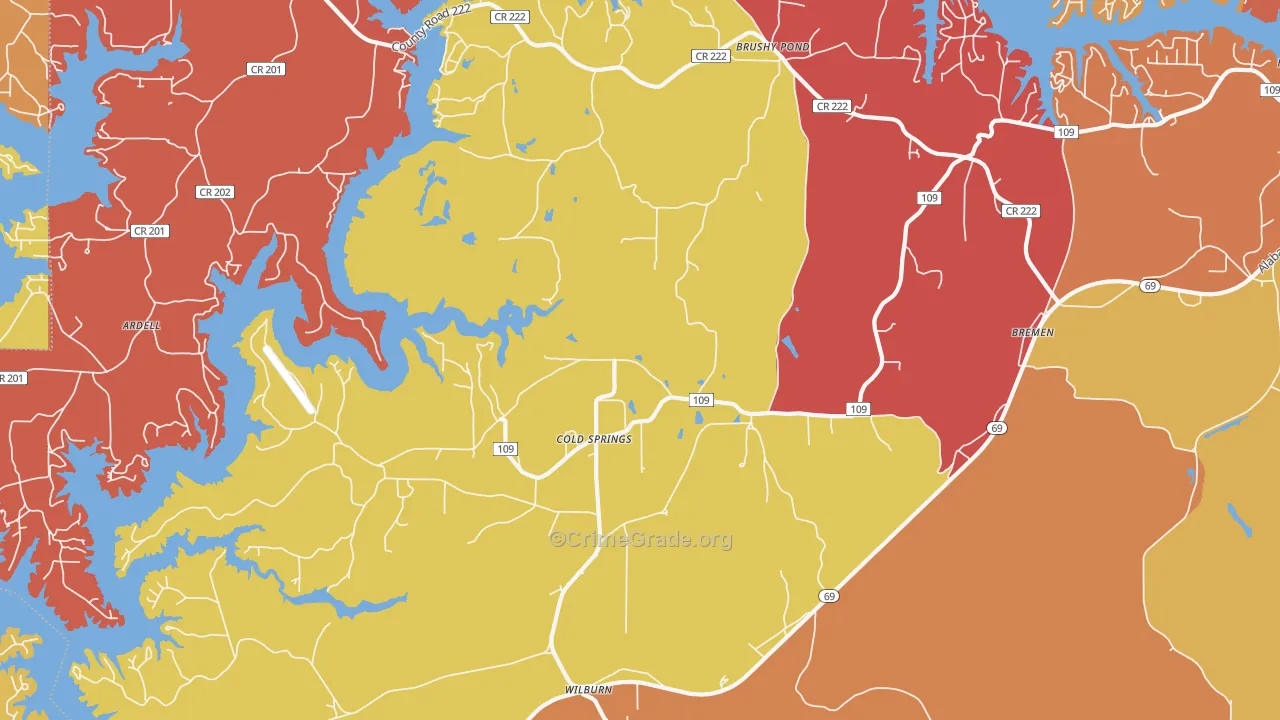 Cold Springs, AL Map of Arson Rates