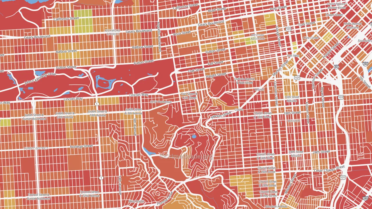 Cole Valley, San Francisco, CA Map of Arson Rates