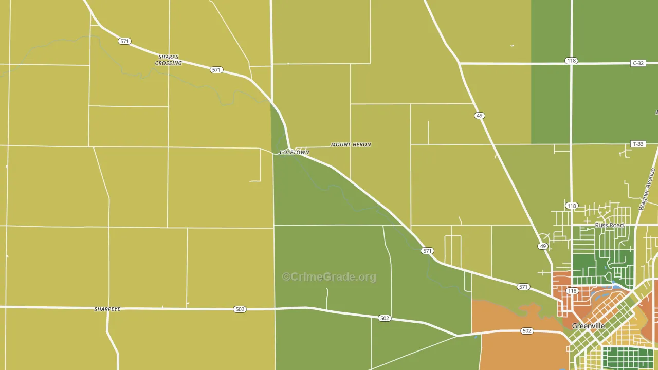 Coletown, OH Map of Arson Rates