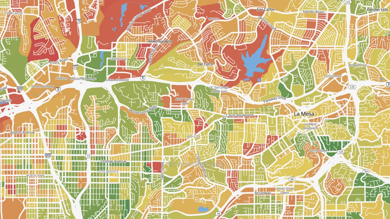 College Area, San Diego, CA Map of Arson Rates