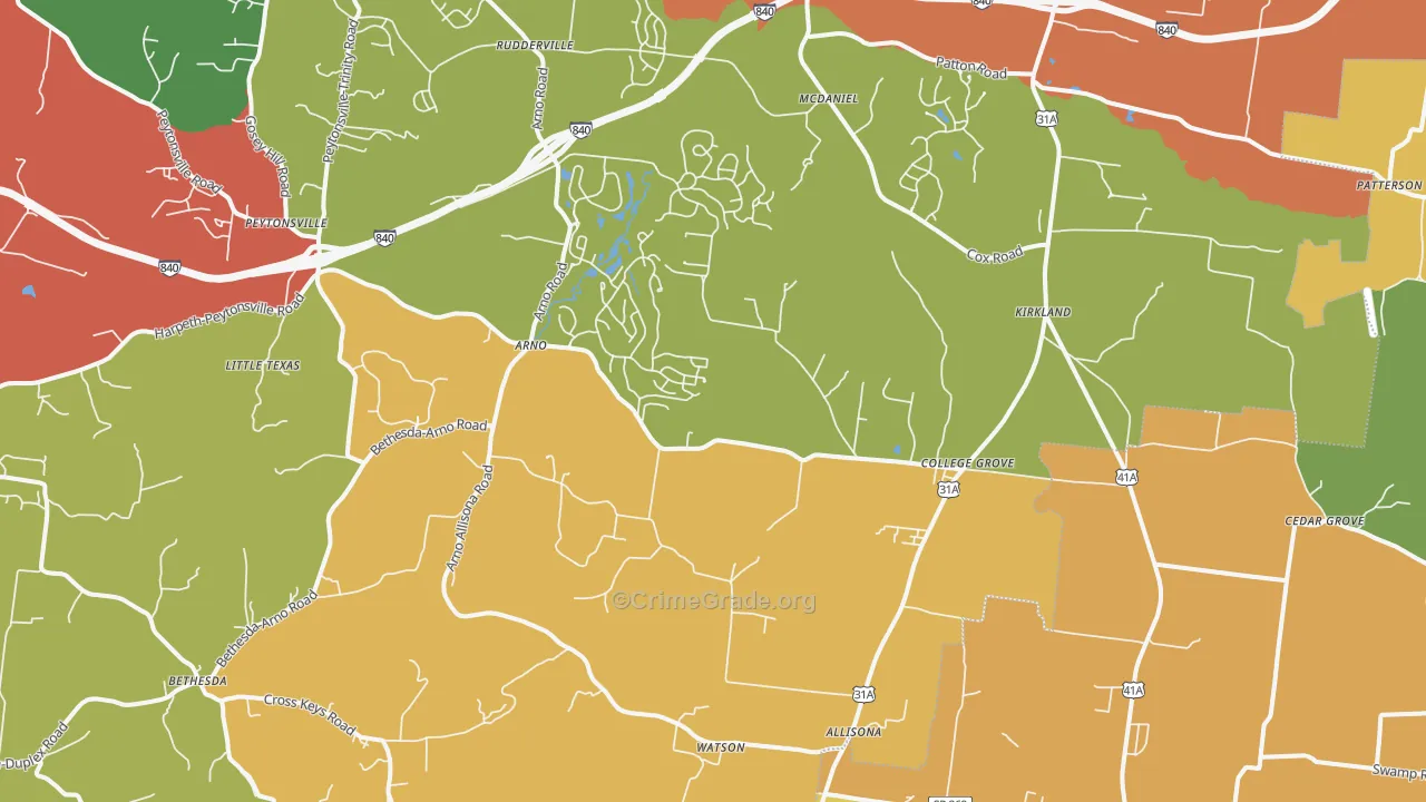 College Grove, TN Map of Arson Rates