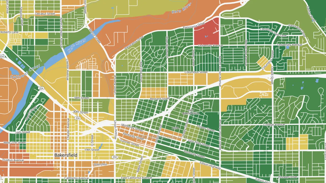 College Heights Baker Street, Bakersfield, CA Map of Arson Rates
