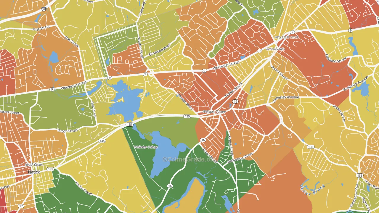 College Heights, Wellesley, MA Map of Arson Rates