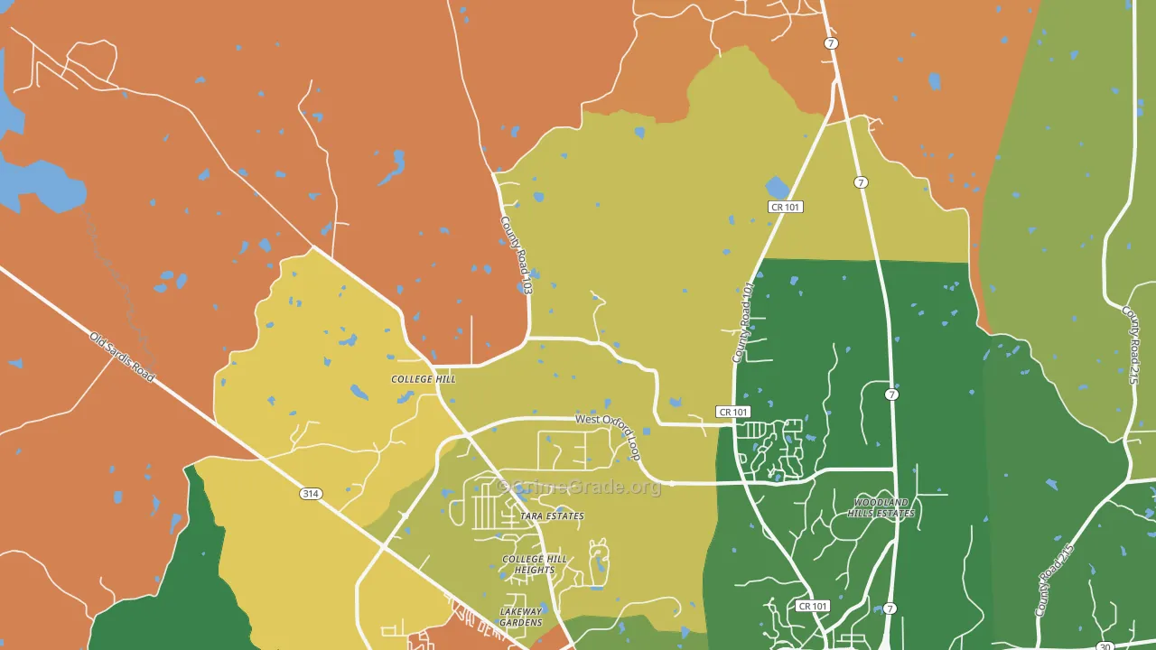 College Hill, MS Map of Arson Rates