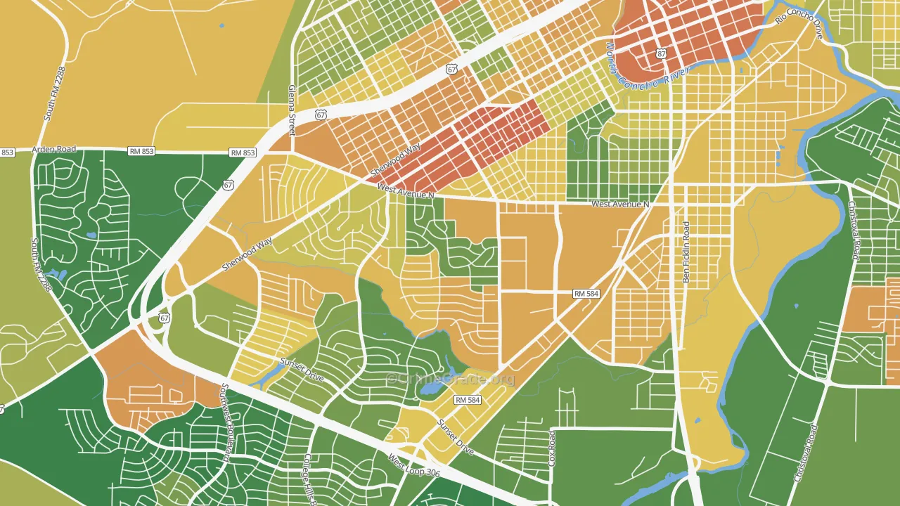 College Hills, San Angelo, TX Map of Arson Rates