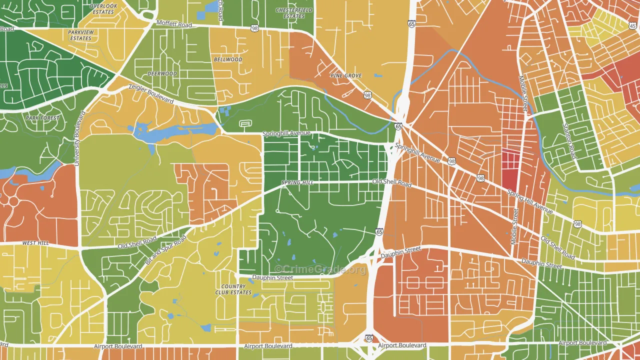 College Park, Mobile, AL Map of Arson Rates
