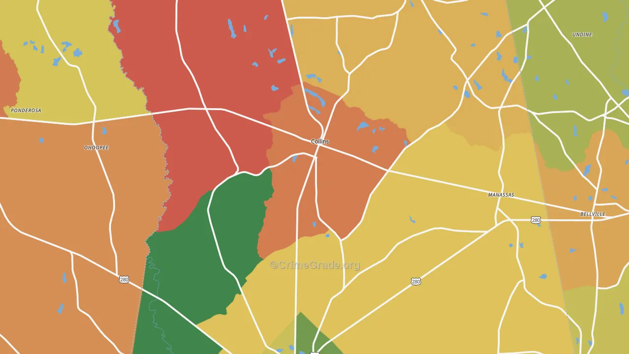Collins, GA Map of Arson Rates