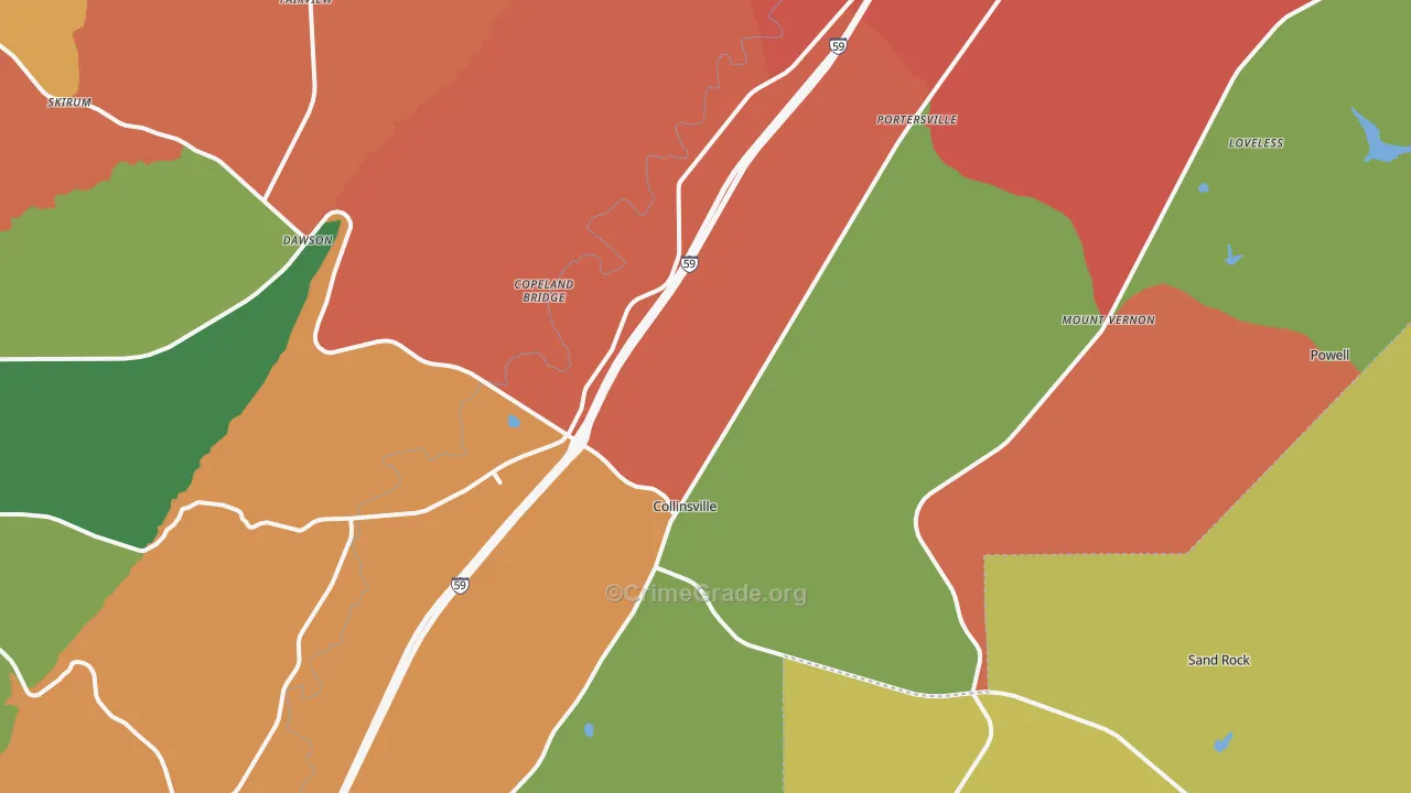 Collinsville, AL Map of Arson Rates