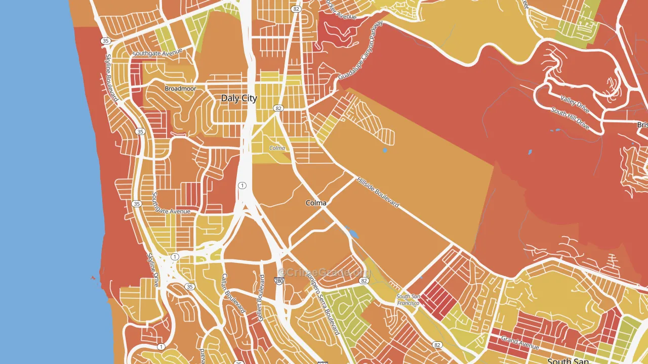 Colma, CA Map of Arson Rates