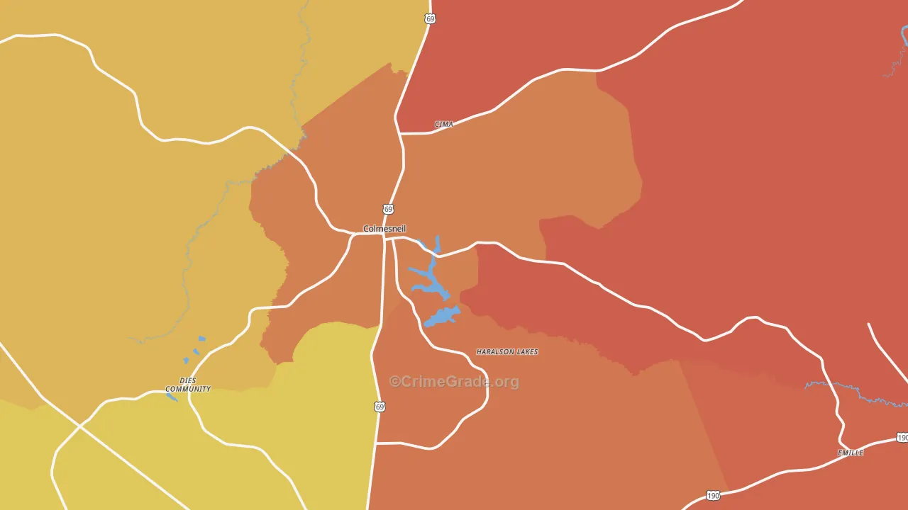 Colmesneil, TX Map of Arson Rates