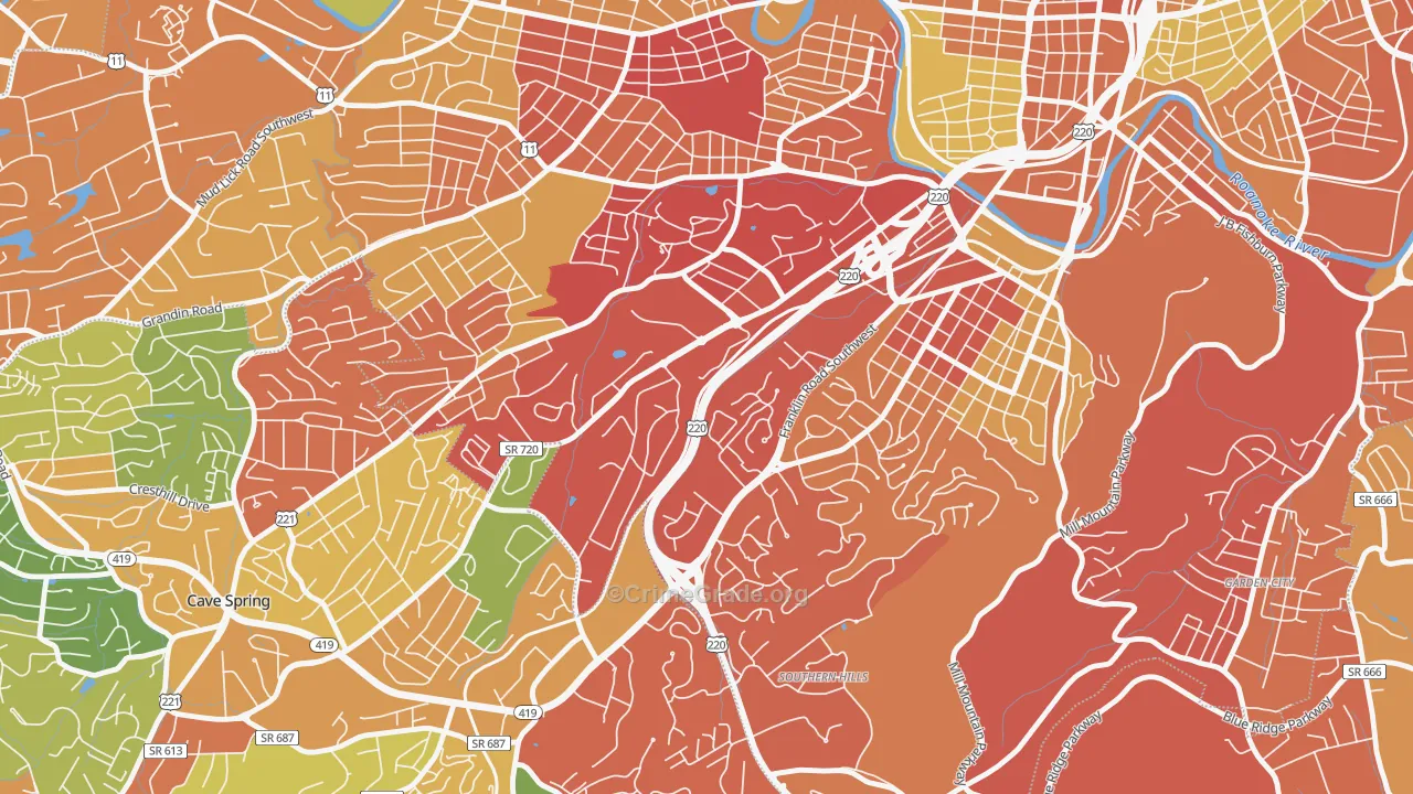Colonial Avenue Area, Roanoke, VA Map of Arson Rates