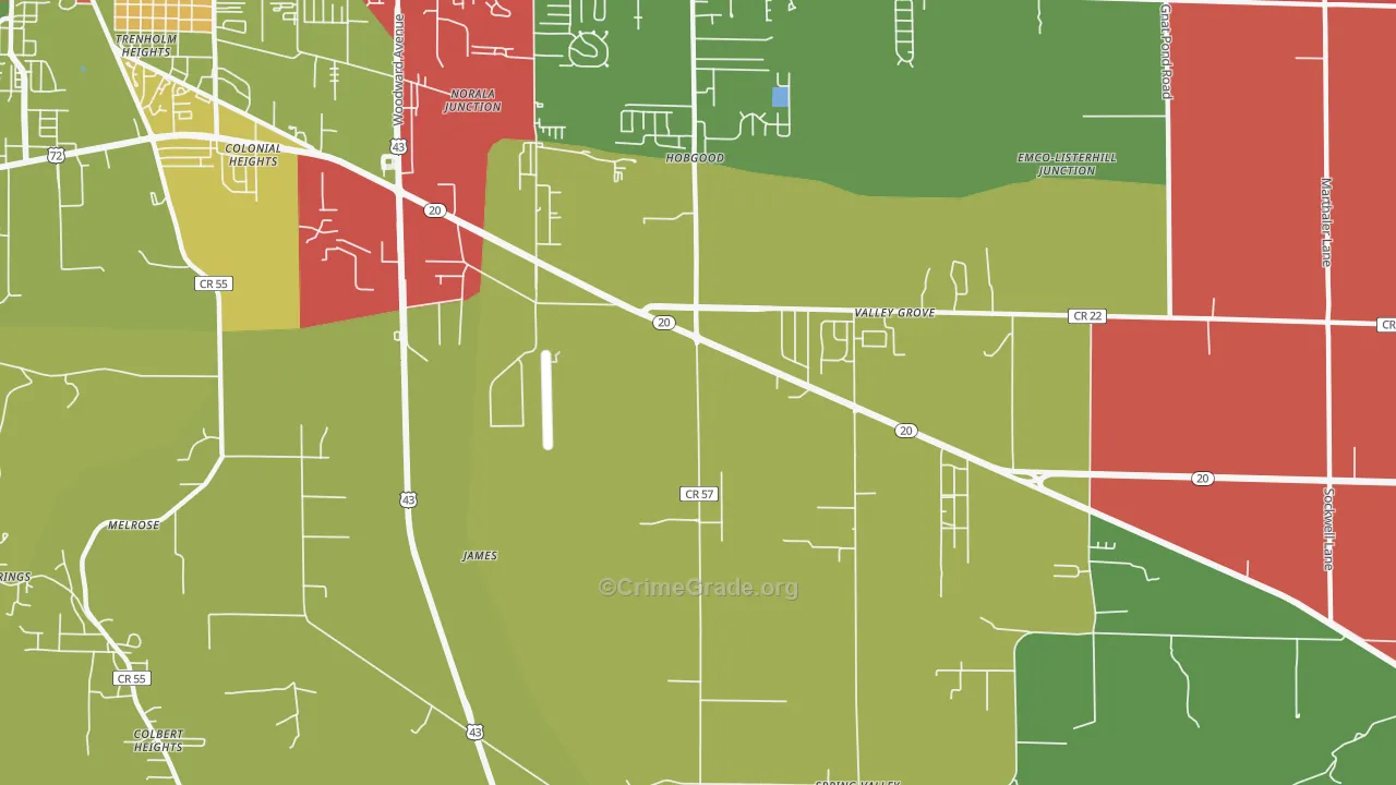 Colonial Heights, AL Map of Arson Rates