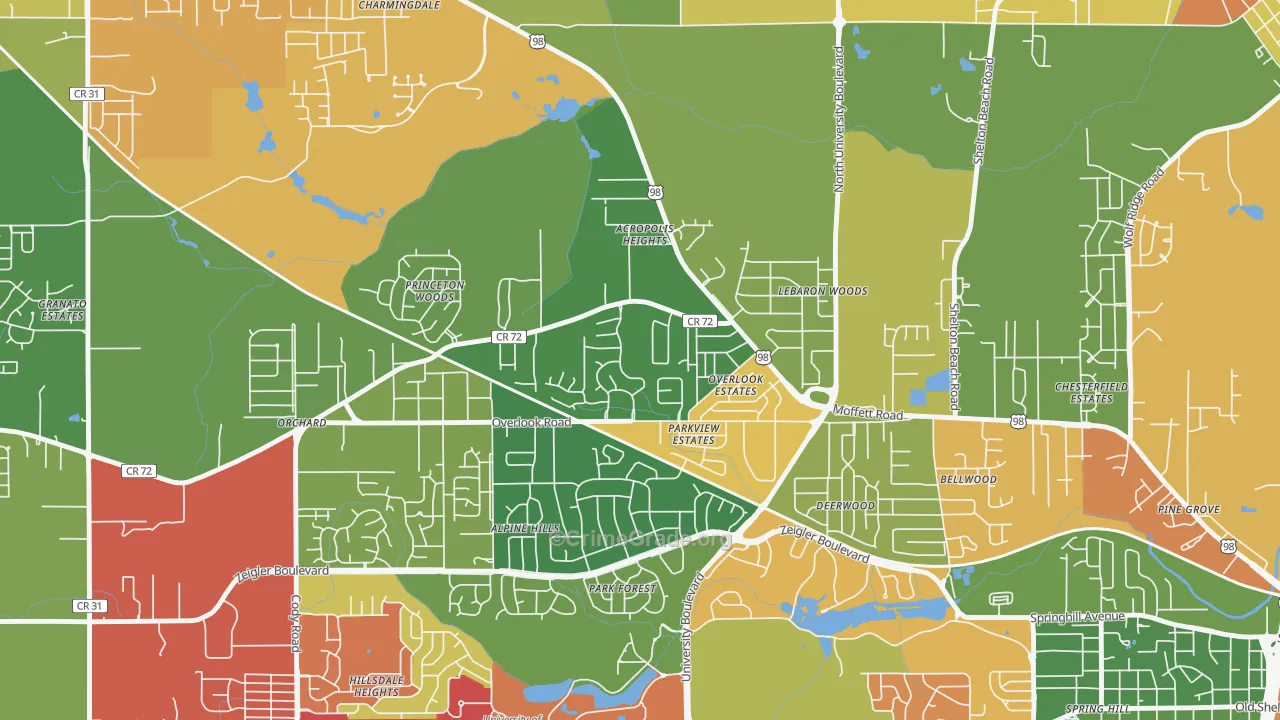 Colonial Heights, Mobile, AL Map of Arson Rates