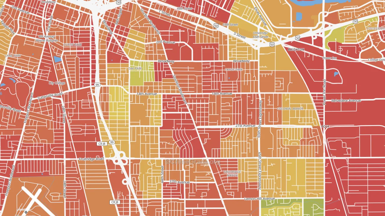 Colonial Heights, Sacramento, CA Map of Arson Rates