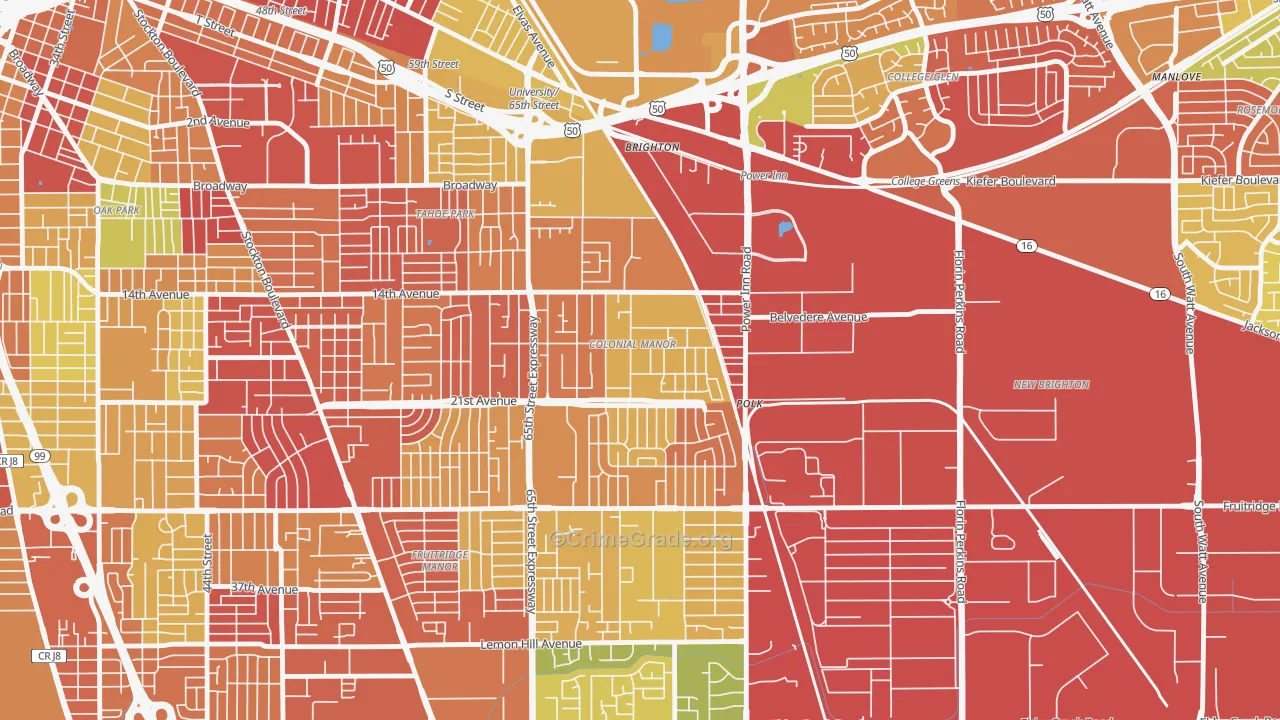 Colonial Manor, Sacramento, CA Map of Arson Rates