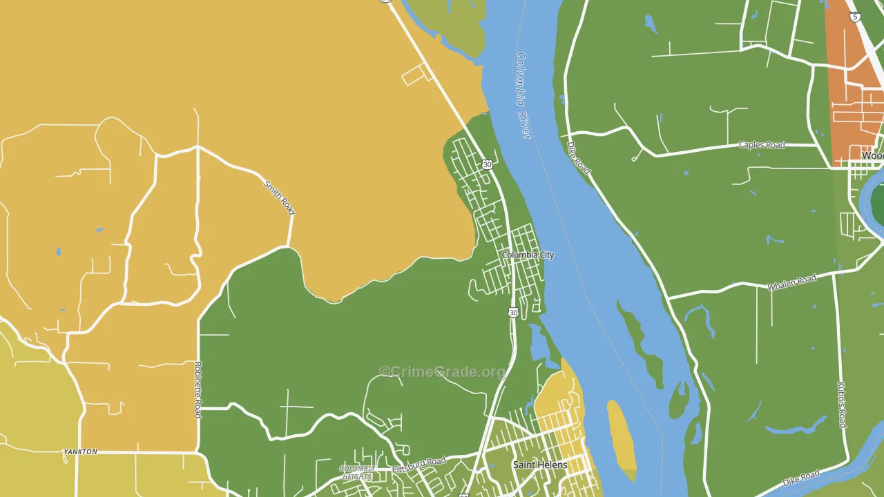 Columbia City, OR Map of Arson Rates