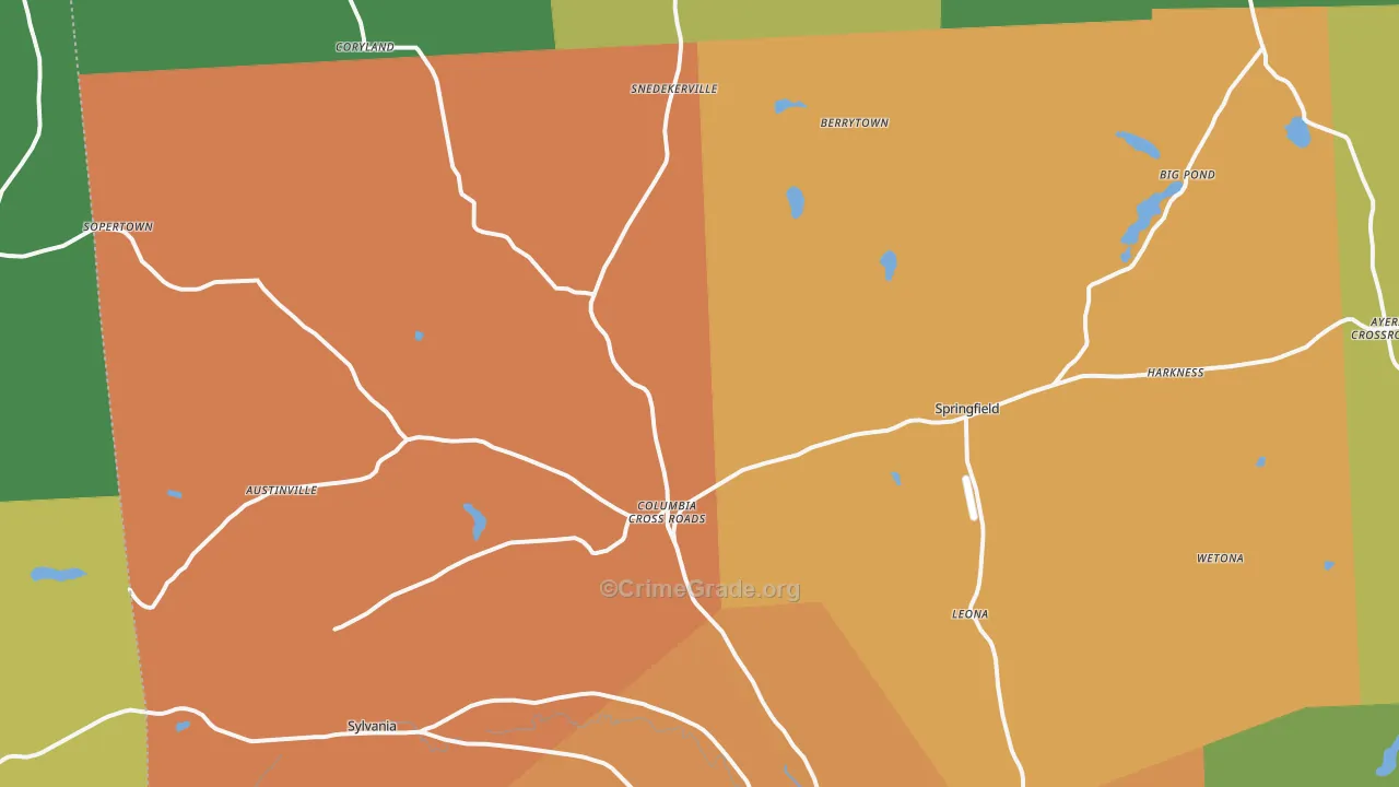 Columbia Cross Roads, PA Map of Arson Rates
