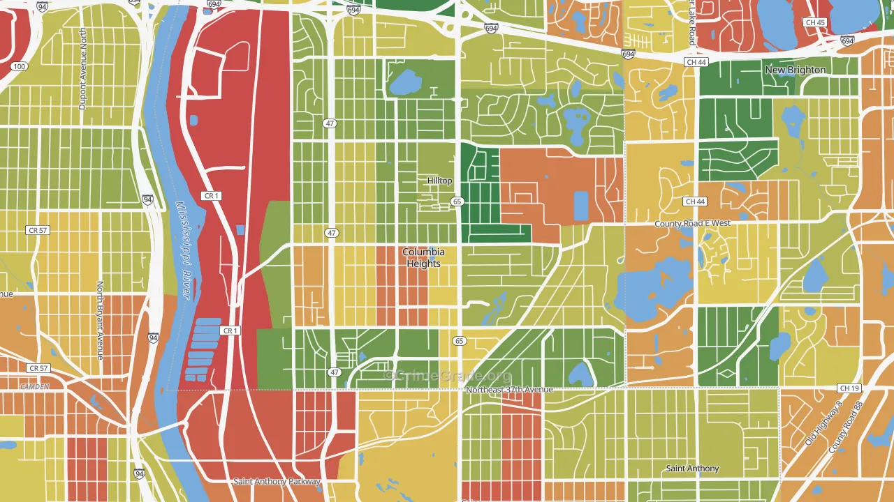 Columbia Heights, MN Map of Arson Rates