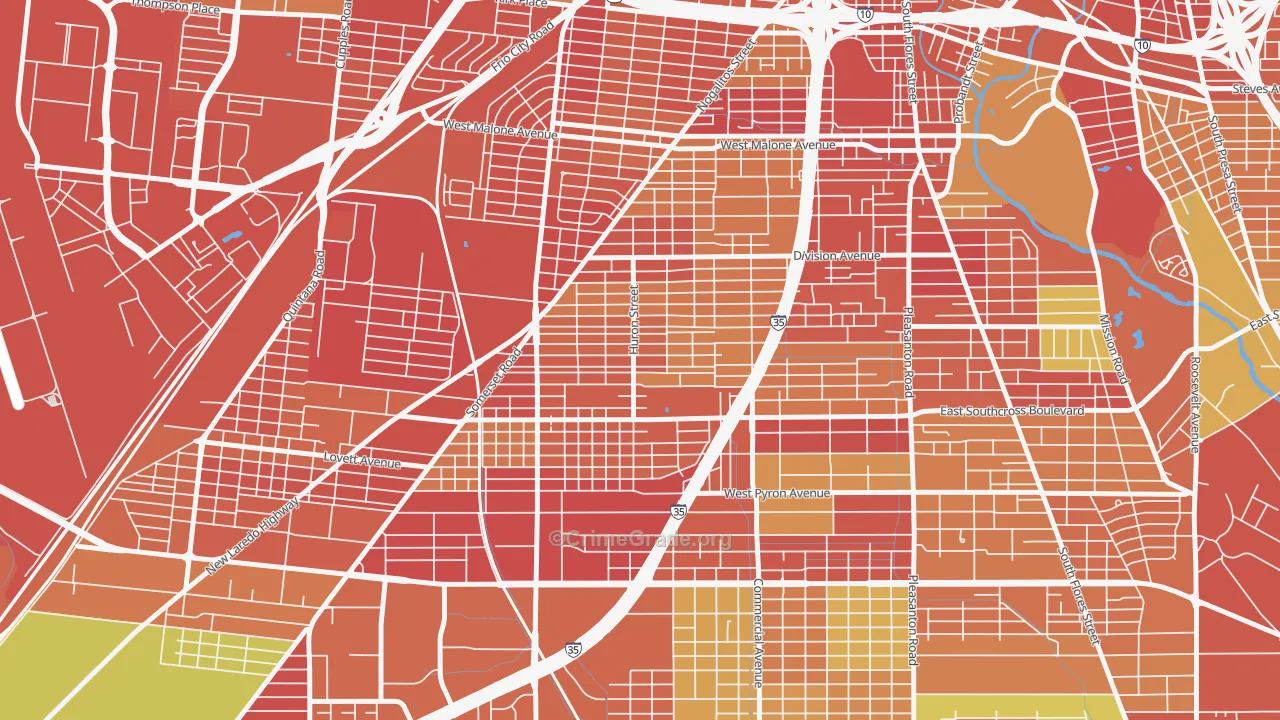 Columbia Heights, San Antonio, TX Map of Arson Rates