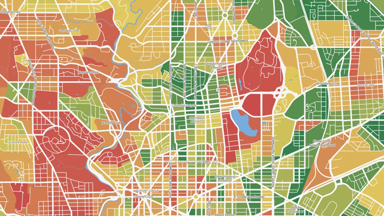 Columbia Heights, Washington, DC Map of Arson Rates