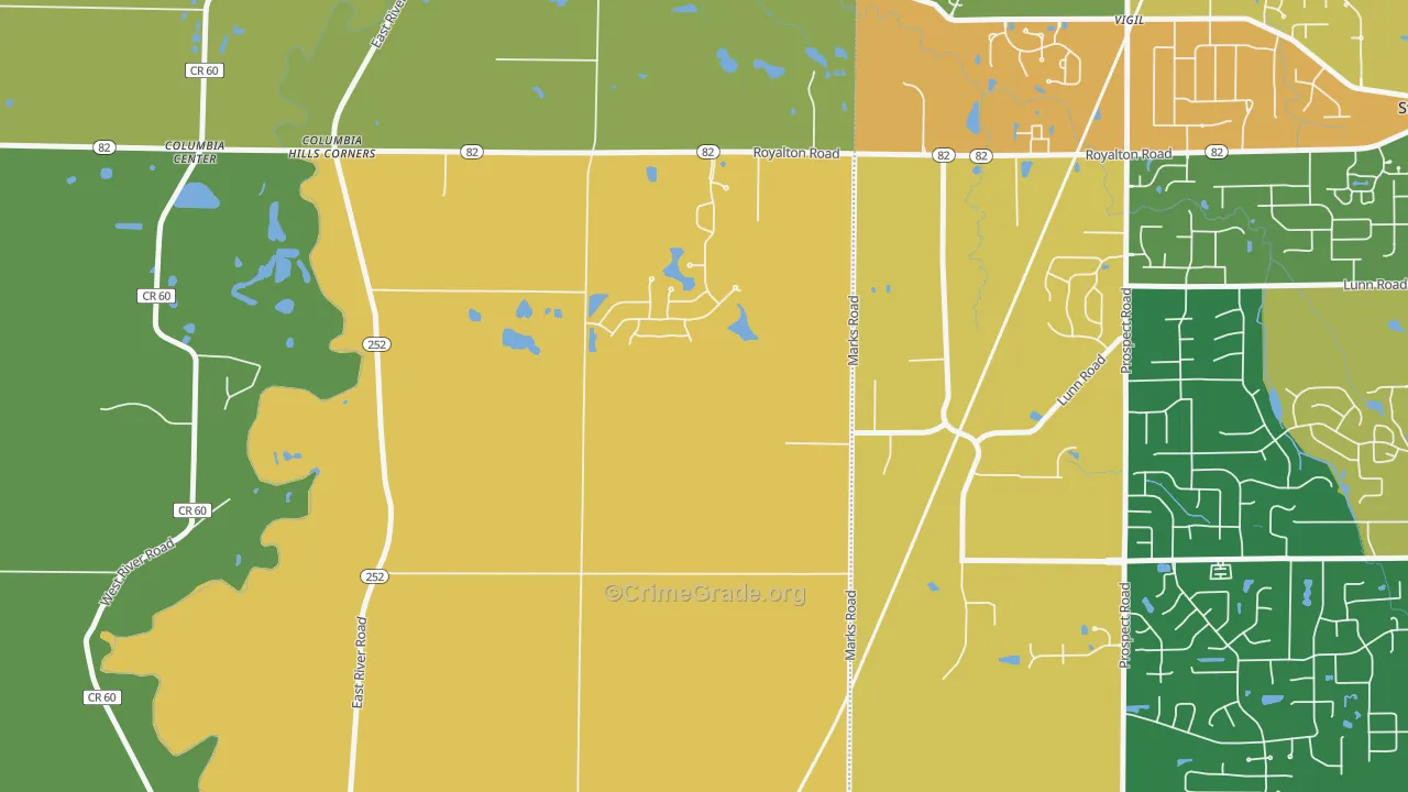 Columbia Hills Corners, OH Map of Arson Rates