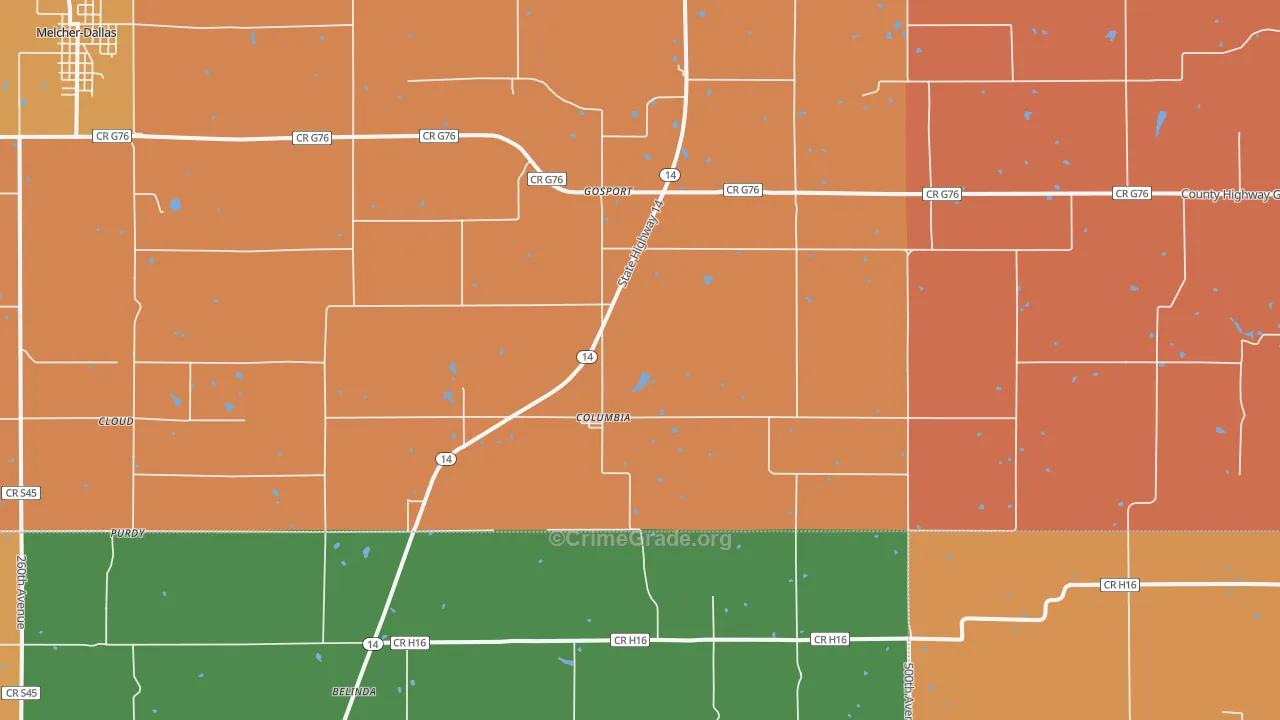 Columbia, IA Map of Arson Rates