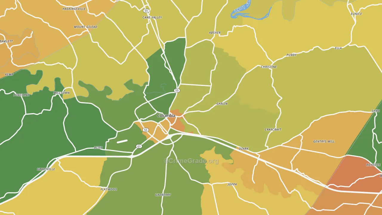 Columbia, KY Map of Arson Rates