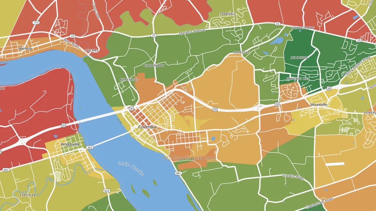 Columbia, PA Map of Arson Rates