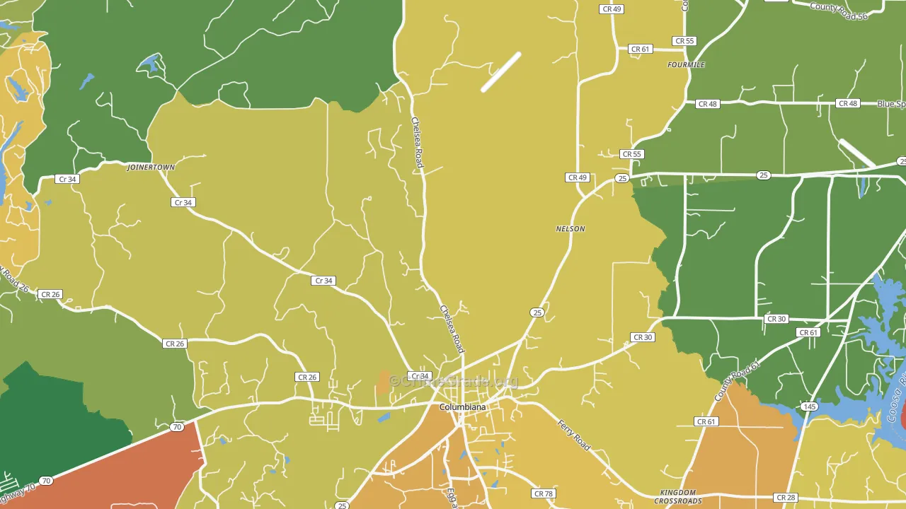 Columbiana, AL Map of Arson Rates