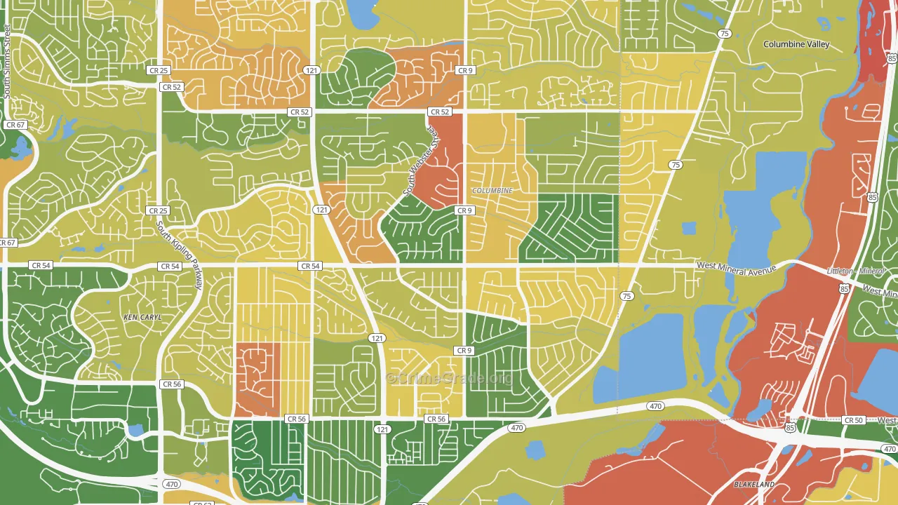 Columbine Knolls South, Columbine, CO Map of Arson Rates