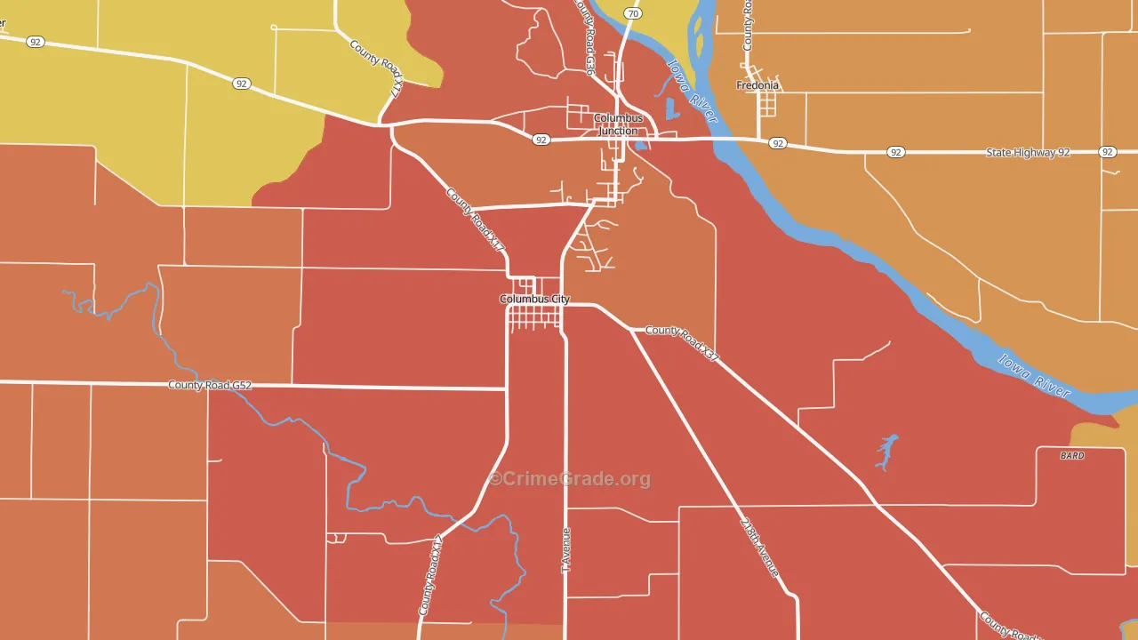 Columbus City, IA Map of Arson Rates