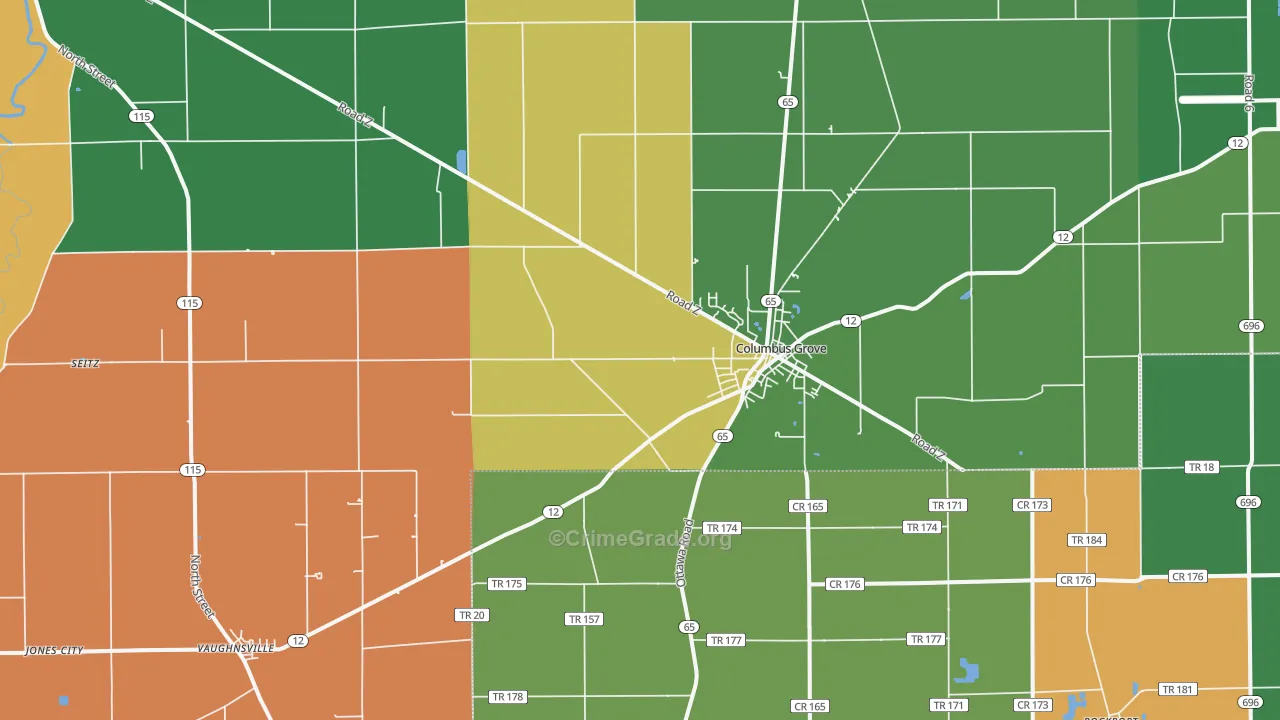 Columbus Grove, OH Map of Arson Rates