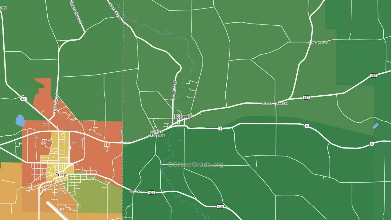 Columbus, PA Map of Arson Rates
