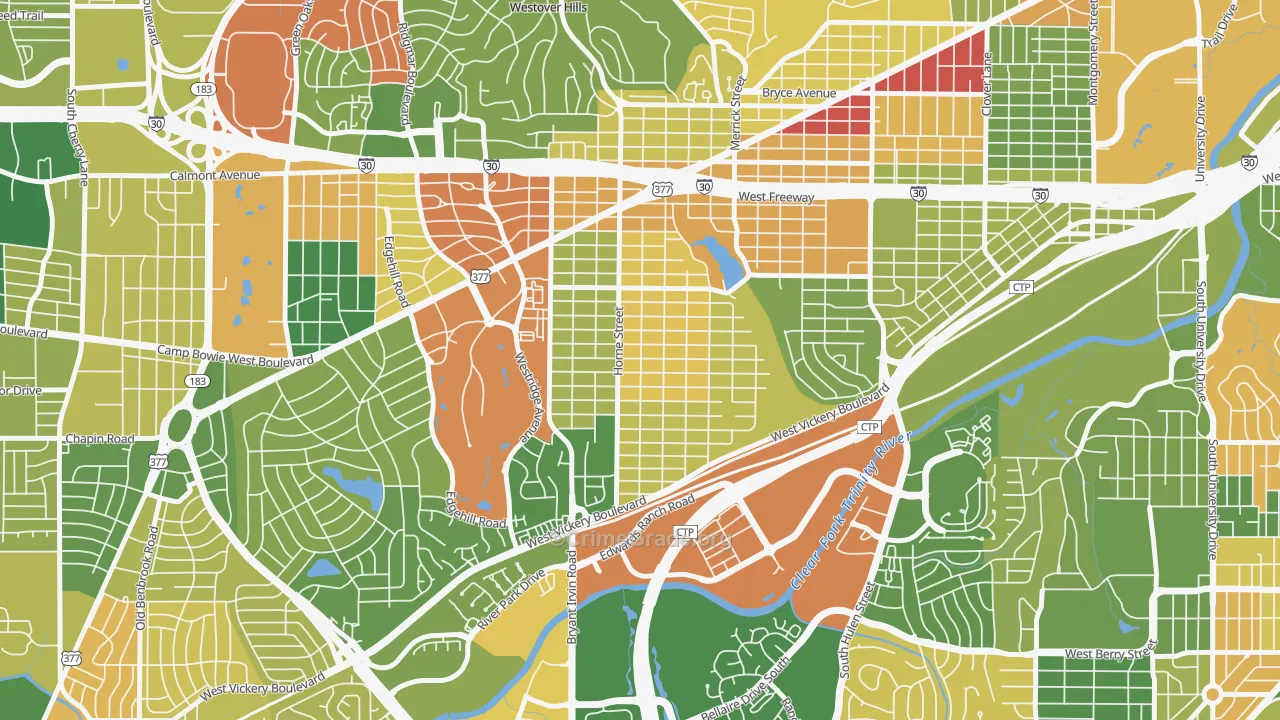 Como, Fort Worth, TX Map of Arson Rates