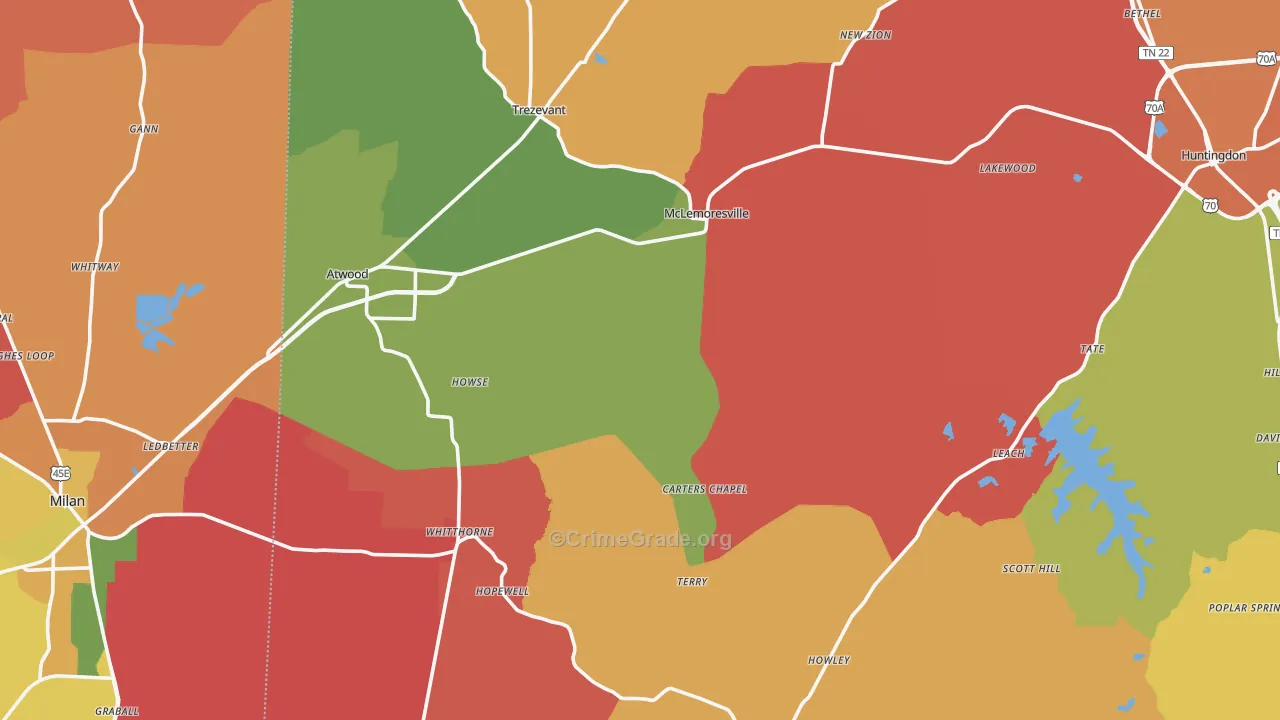 Concord, TN Map of Arson Rates