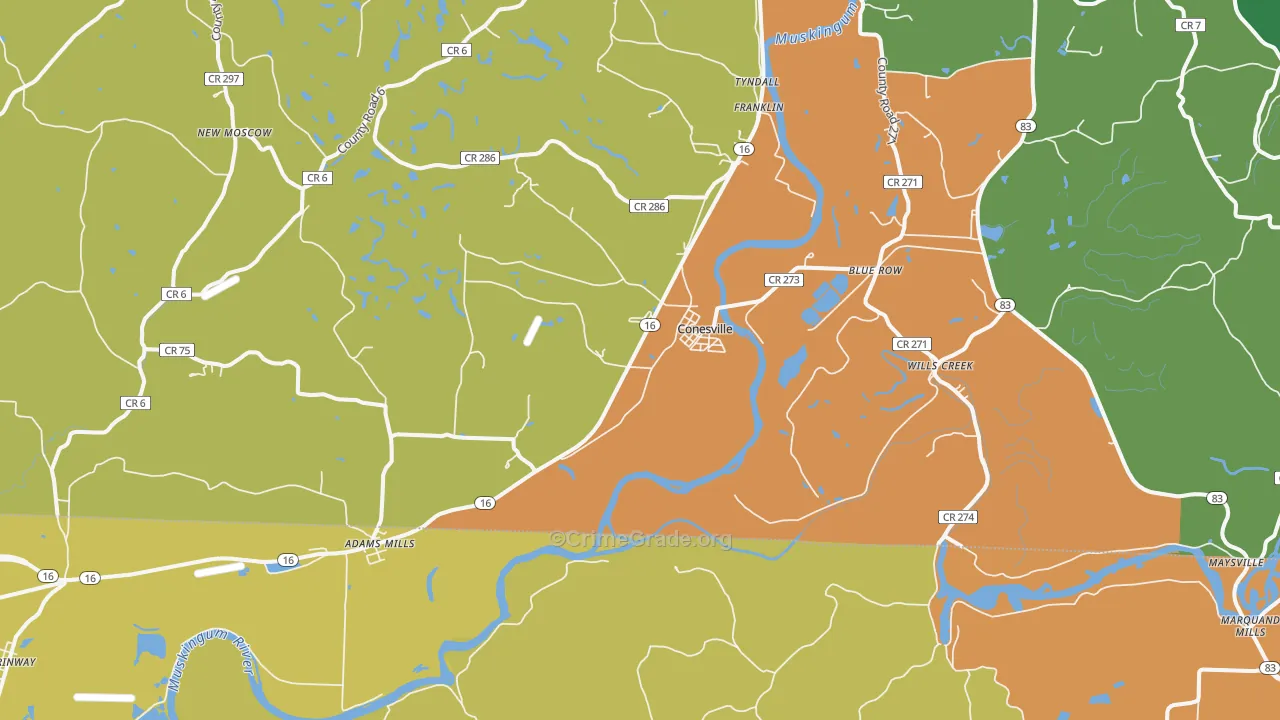 Conesville, OH Map of Arson Rates