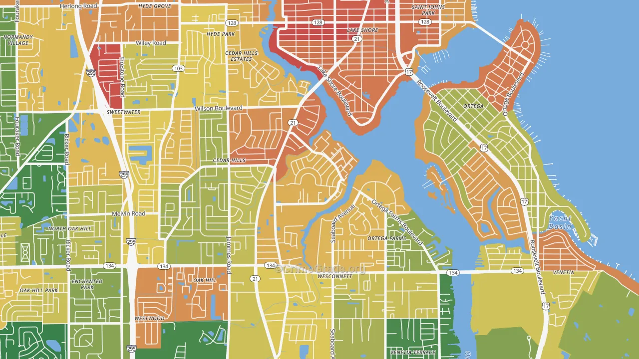 Confederate Point, Jacksonville, FL Map of Arson Rates