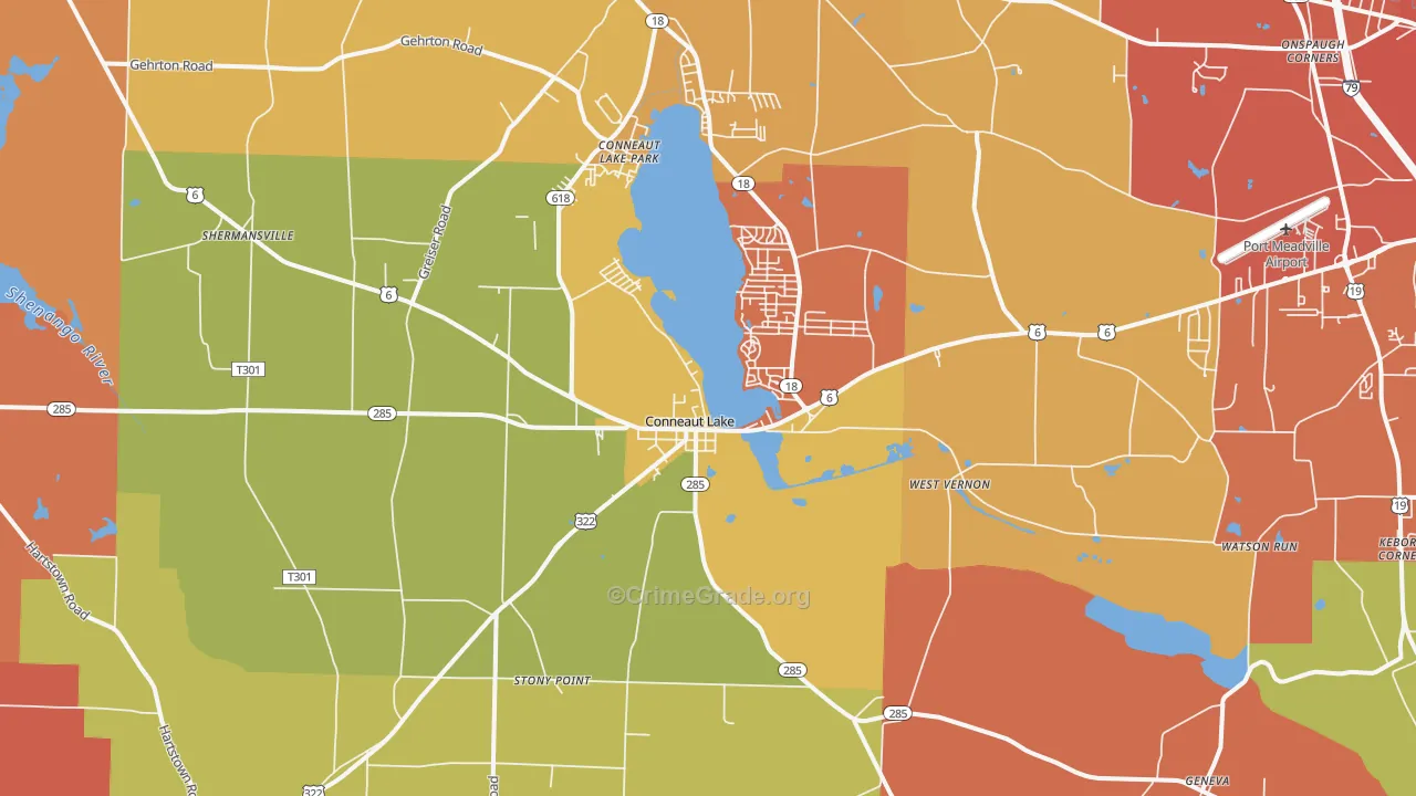Conneaut Lake, PA Map of Arson Rates