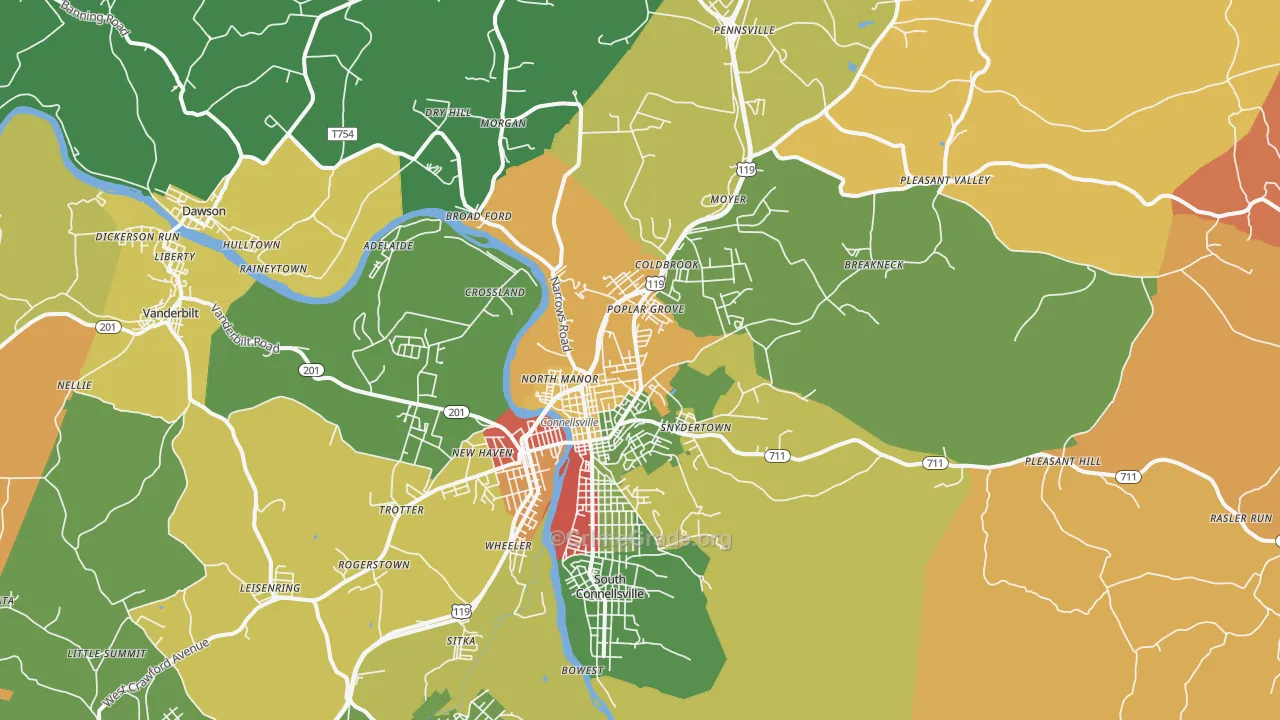 Connellsville, PA Map of Arson Rates