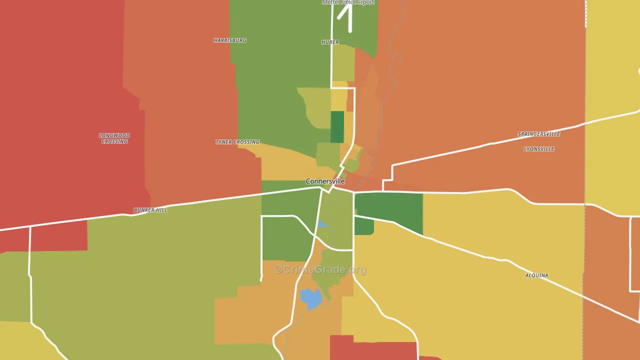 Connersville, IN Map of Arson Rates