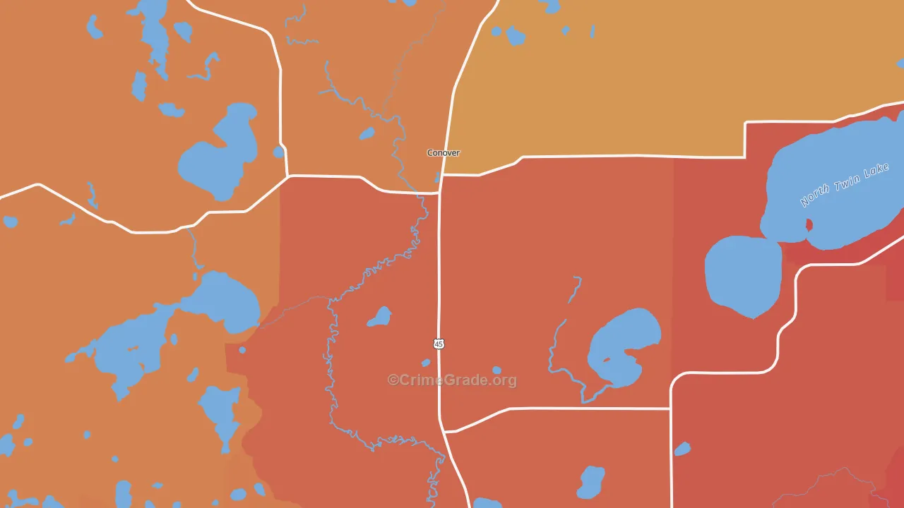 Conover, WI Map of Arson Rates