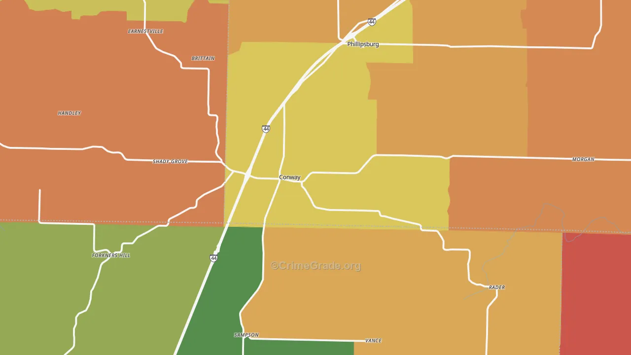Conway, MO Map of Arson Rates