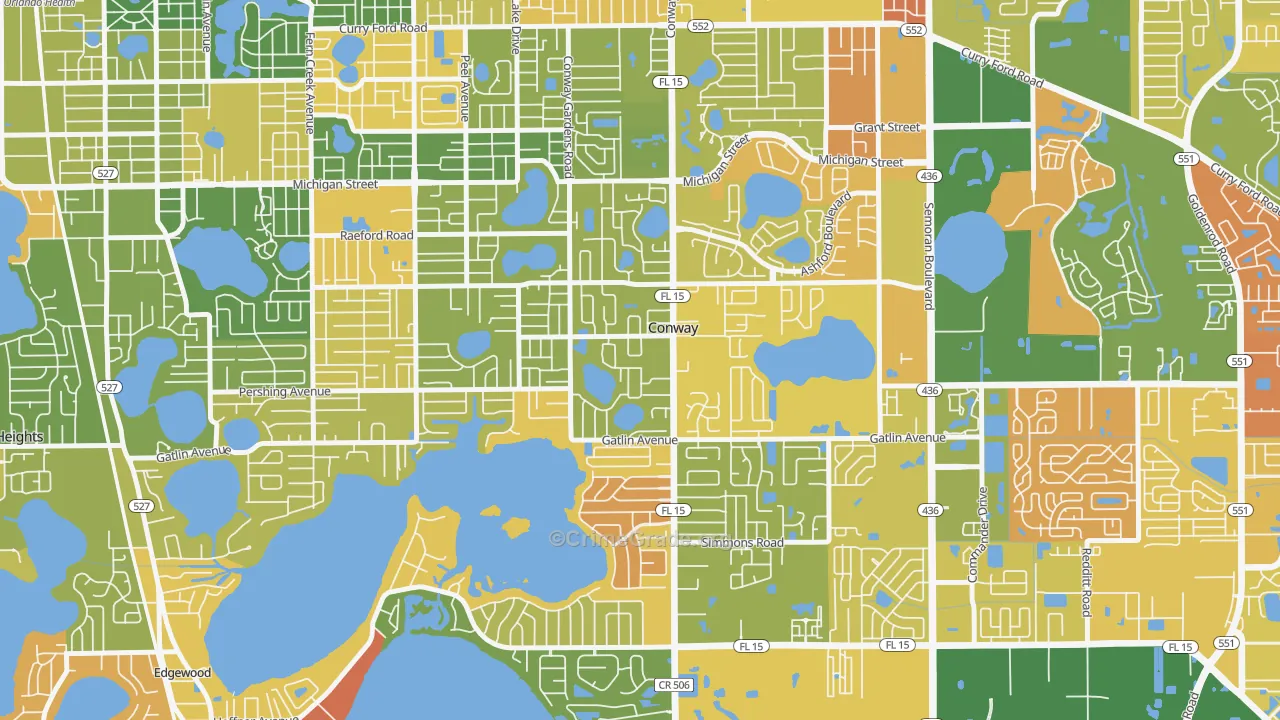 Conway, Orlando, FL Map of Arson Rates