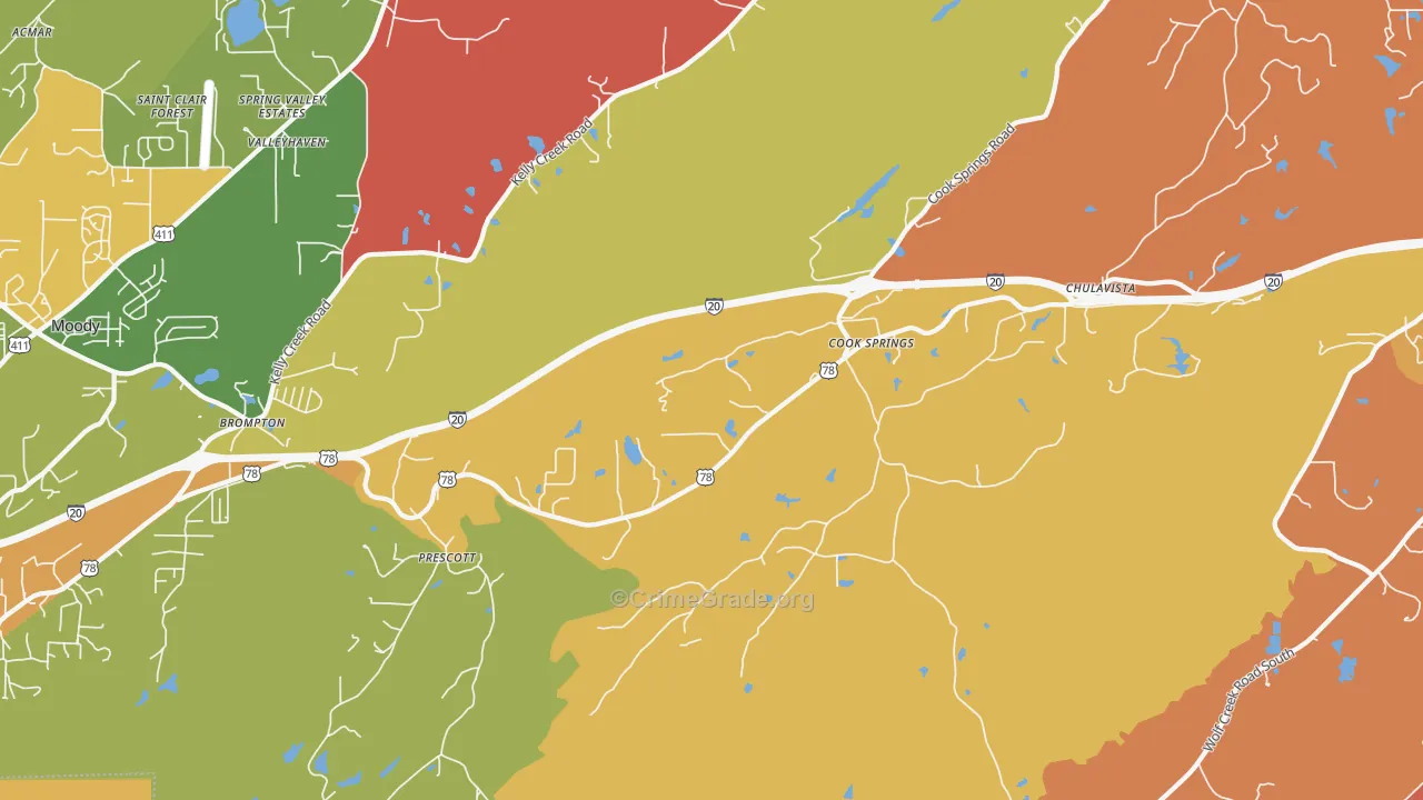 Cook Springs, AL Map of Arson Rates